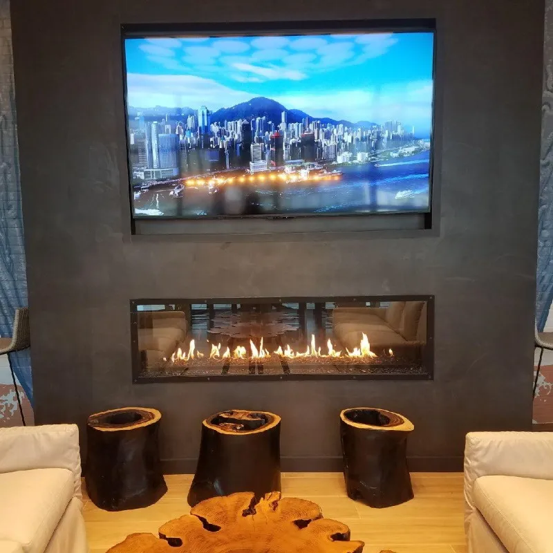 Chimenea de gas de doble cara integrada entre dos estancias