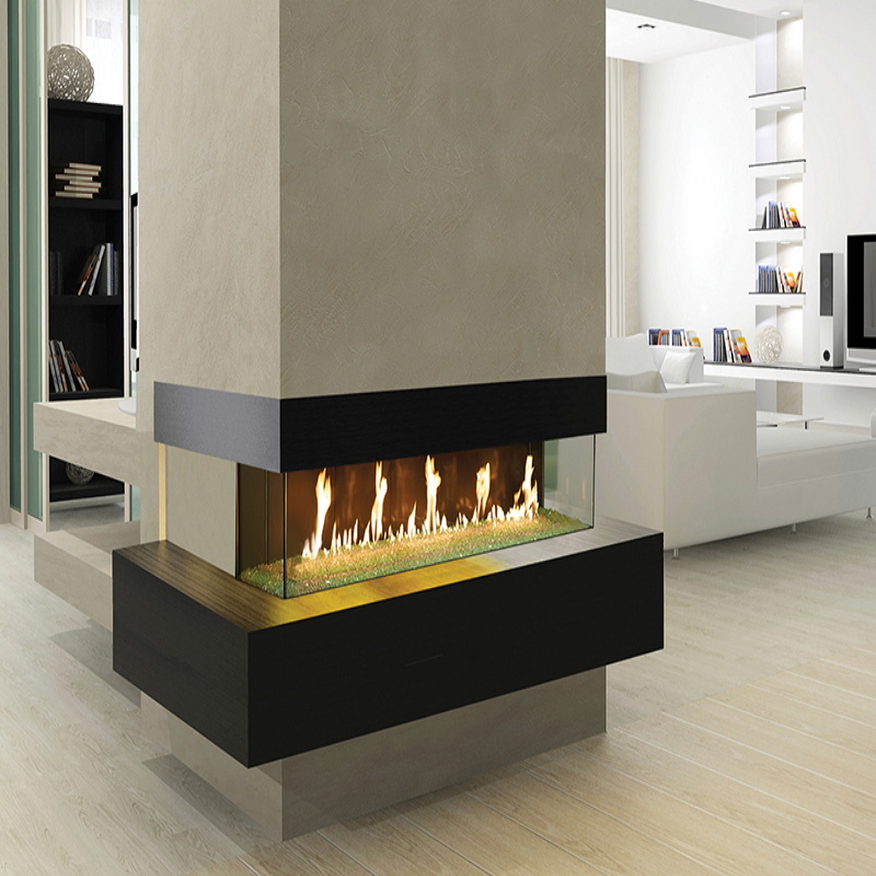 Chimenea panorámica de gas en un salón contemporáneo