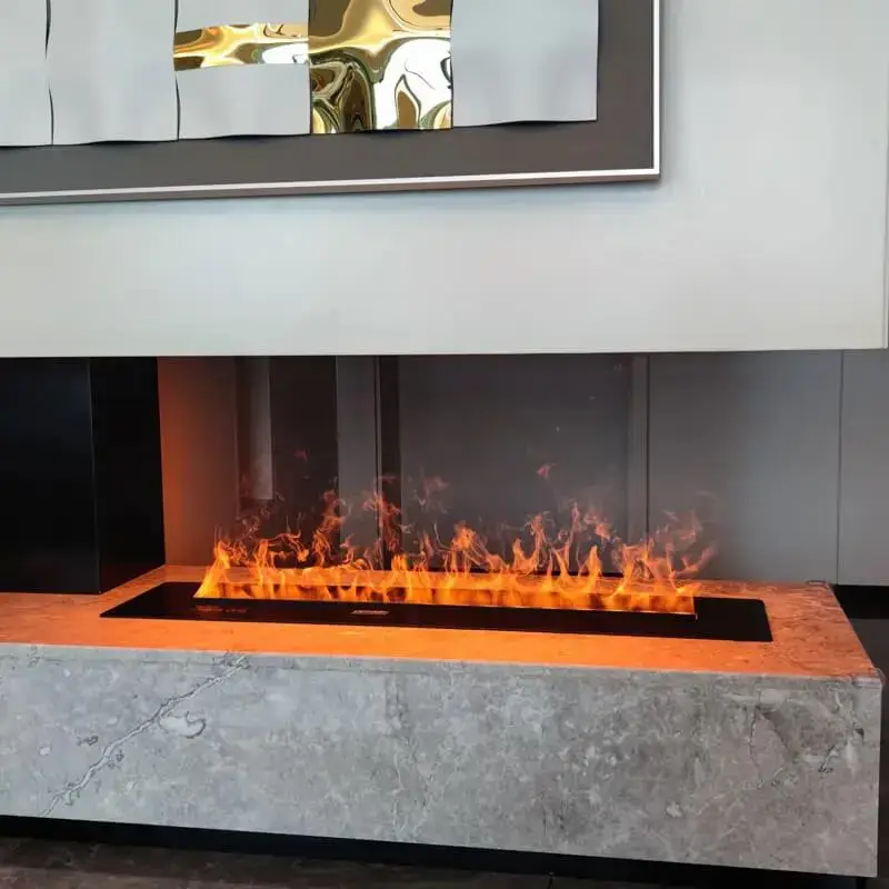 Chimenea de vapor de agua sobre un bloque de piedra gris